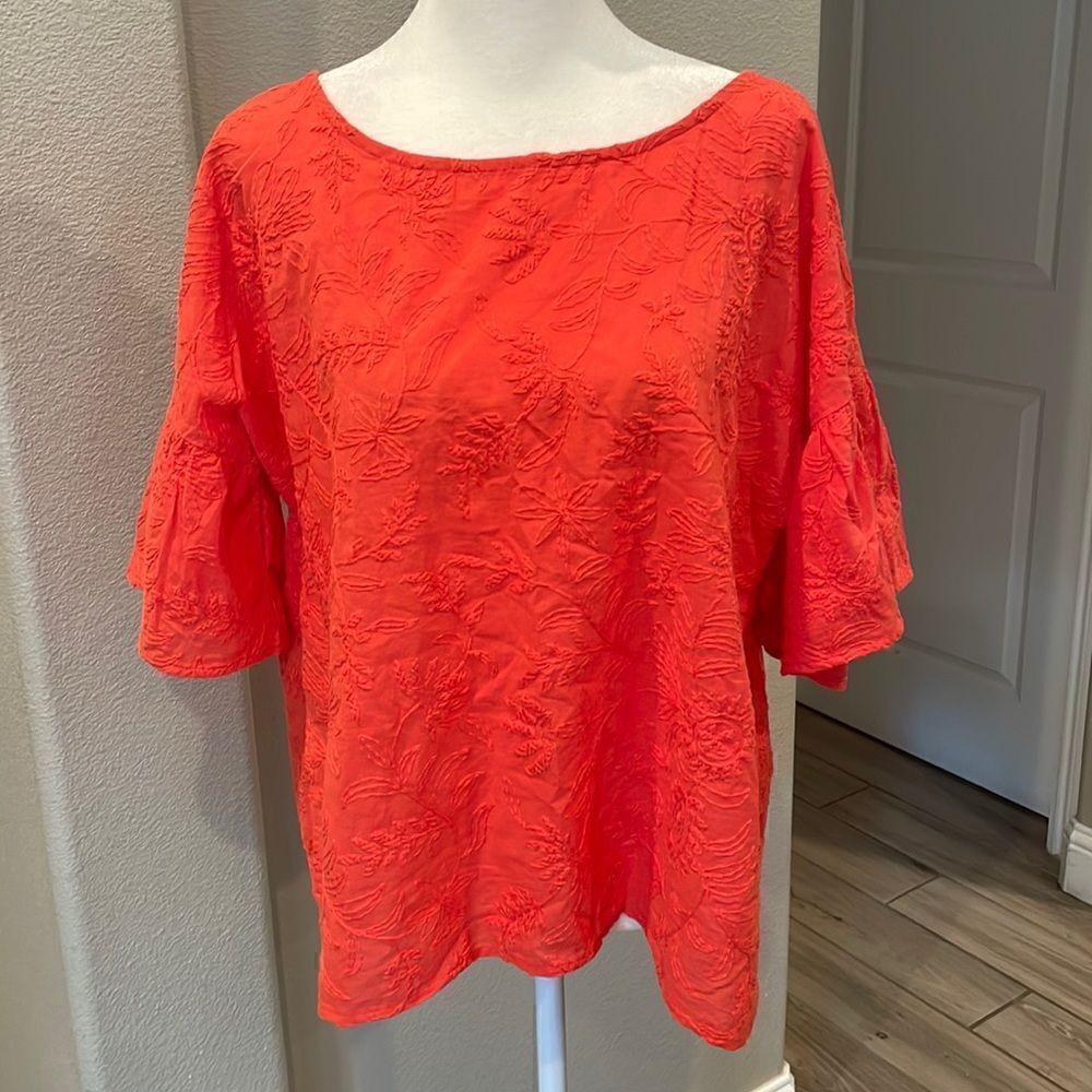 Anthropologie Embroidered Short Flared Sleeve Blouse Size Small